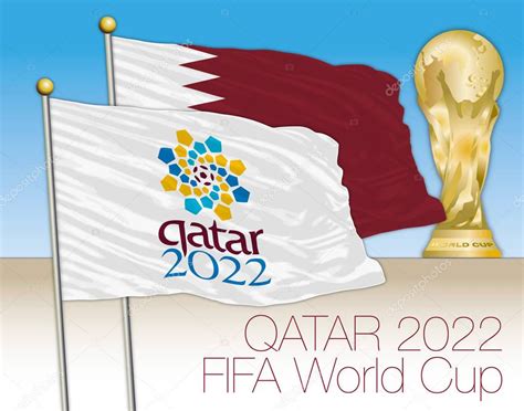 catar 2022 logo de la copa del mundo en la bandera y bandera de catar con la copa del mundo 2023