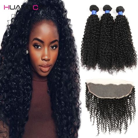 Grade 8a Kinky Curly Lace Frontal With Bundles Brazilian Virgin Hair Kinky Curly With Frontal