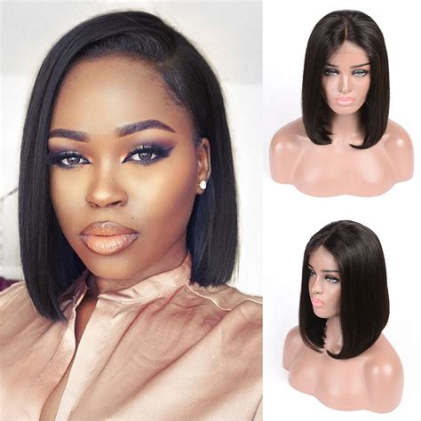 Short Lace Front Human Hair Wigs Pre Plucked Bob Wig Natural Black