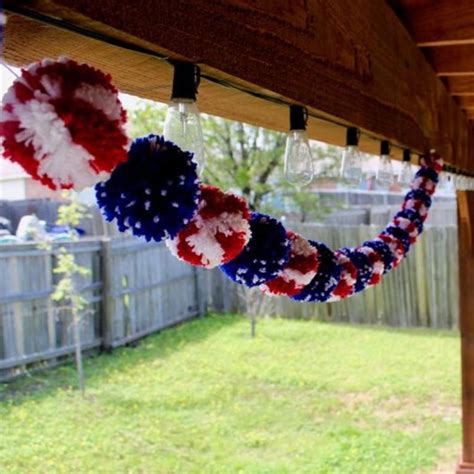 Fourth Of July Pom Pom Garland American Flag Red White And Blue July
