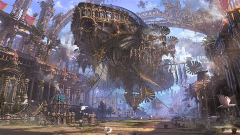 Wallpaper Ship City Cityscape Ruin Futuristic Steampunk