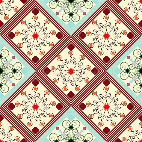 Seamless Geometric Pattern Diamonds With An Unusual Colored Flowers