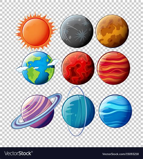 Different Planets In Solar System On Transparent Vector Image