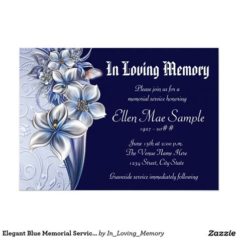 Elegant Blue Memorial Service Announcements Memorial