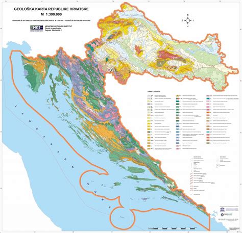 Geološka Karta Republike Hrvatske 1300000 Hrvatski Geološki Institut