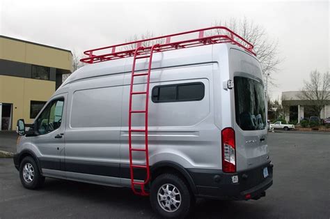 Aluminess Roof Rack And Ladder In Red On This Van Specialties Ford