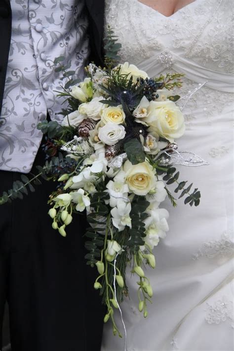 The Flower Magician Blue And Ivory Cascade Wedding Bouquet