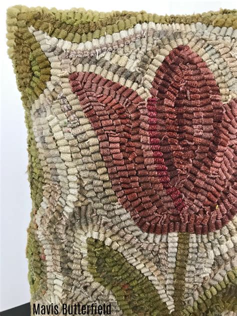 American Folk Art Primitive Wool Hooked Rug Pillow Spring Tulip