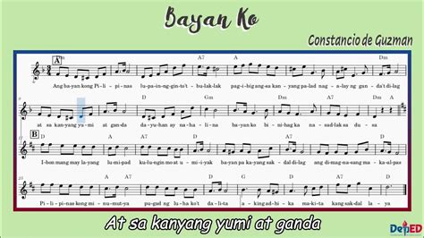 Bayan Ko Constancio De Guzman Music Lesson Music Sheet Notation