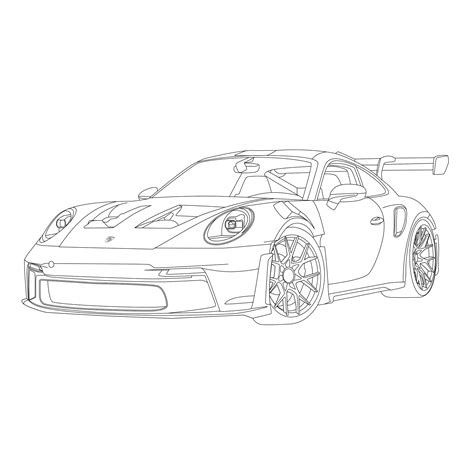 Porsche GT RS Weissach Vector Line Drawing Illustration Digital Vector Line Art Vector