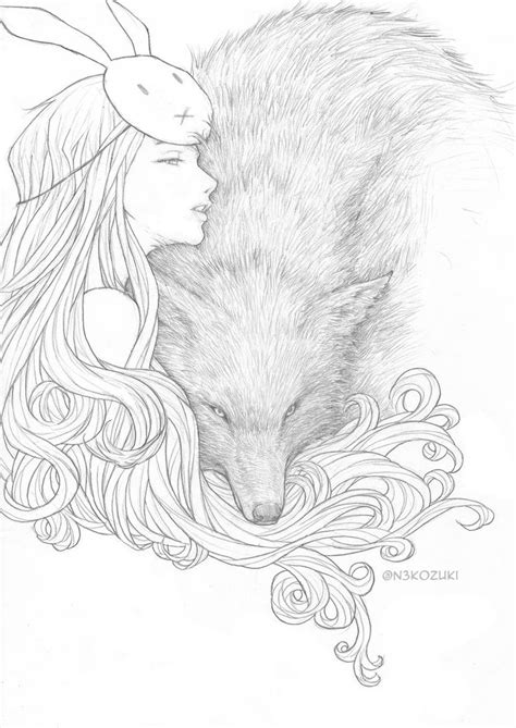 Fan Art Rabbit Girl And The Wolf Drawing Artwork Drawings Girl