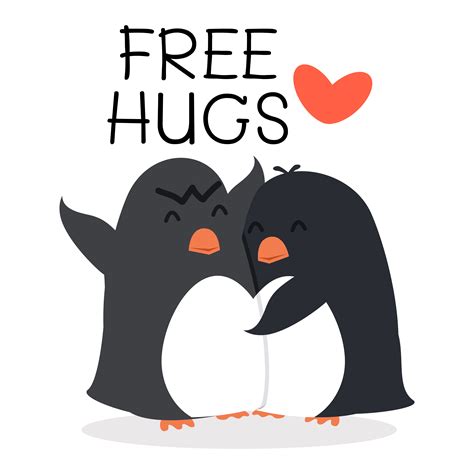 Cute Penguins With Free Hugs Message 1876958 Vector Art At Vecteezy