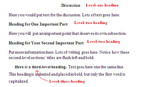 Subheadings are titles of subdivisions of that section. APA Formatting for Headings and Subheadings