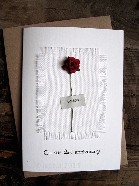 She'll always remember where you were and what you were doing on the day that you gave this to her, down to the very second. 2nd Anniversary Keepsake COTTON Card. Cotton Fabric with a