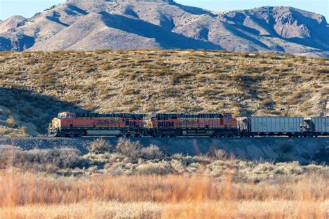 Bnsf Freight Train In New Mexico Desert And Mountains Editorial Stock
