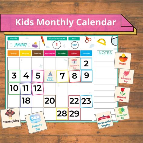 Kids Monthly Calendar Homeschool Calendar Activity Chart Etsy