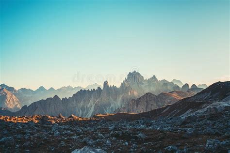 Tre Cime Di Lavaredo At Sunset In The Dolomites In Italy Europe Stock