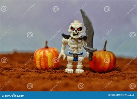 Closeup Of A Halloween Toy Skeleton With Red Eyes Editorial Photography
