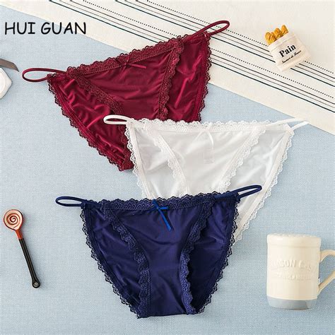 Hui Guan Japan Style Lace Ice Silk Panties Sex Thong Soft Fashion Crotch Cotton Breifs Lingerie