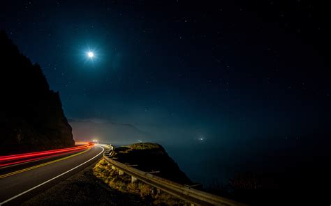 Mountain Road On A Starry Night Hd Wallpaper Background Image