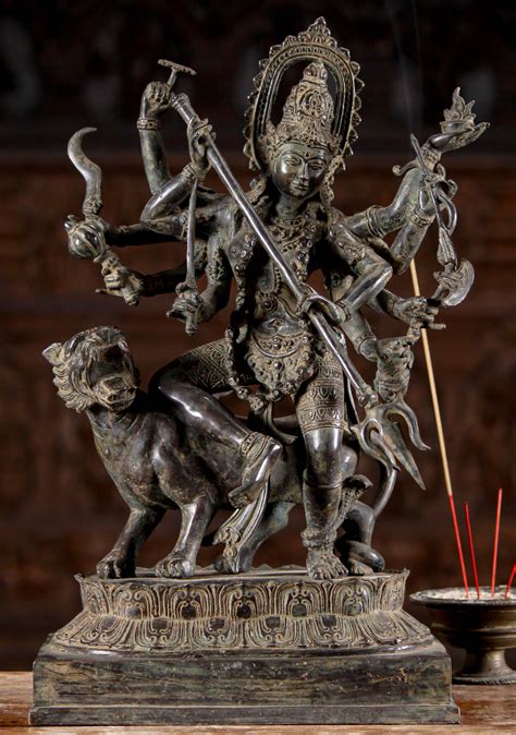 Sold Brass Statue Of Hindu Goddess Durga With 10 Arms Dancing With Her