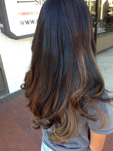 Burgundy highlights on black hair are cool and sexy. Baylage Highlights on Black Hair (My Hair- Done on 7/19/14 ...
