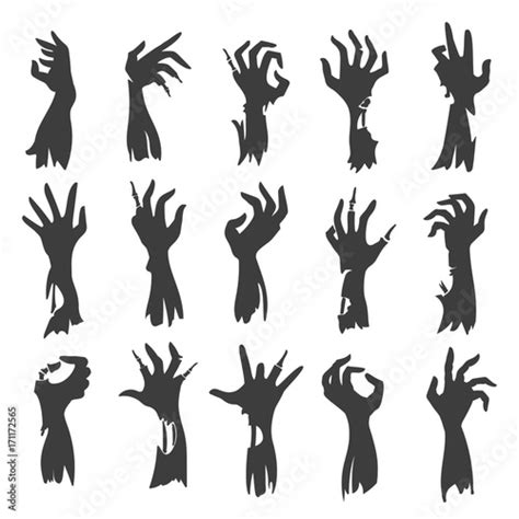 Undead Zombie Hand Silhouettes Isolated On White Background Dead Hands