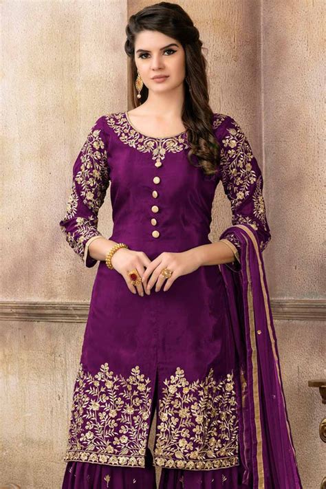 Buy Elegant Georgette Purple Sharara Pant Suit Online Lstv02049 Andaaz Fashion