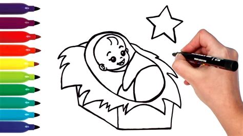 How To Draw Baby Jesus In Manger Drawing And Coloring Baby Jesus For