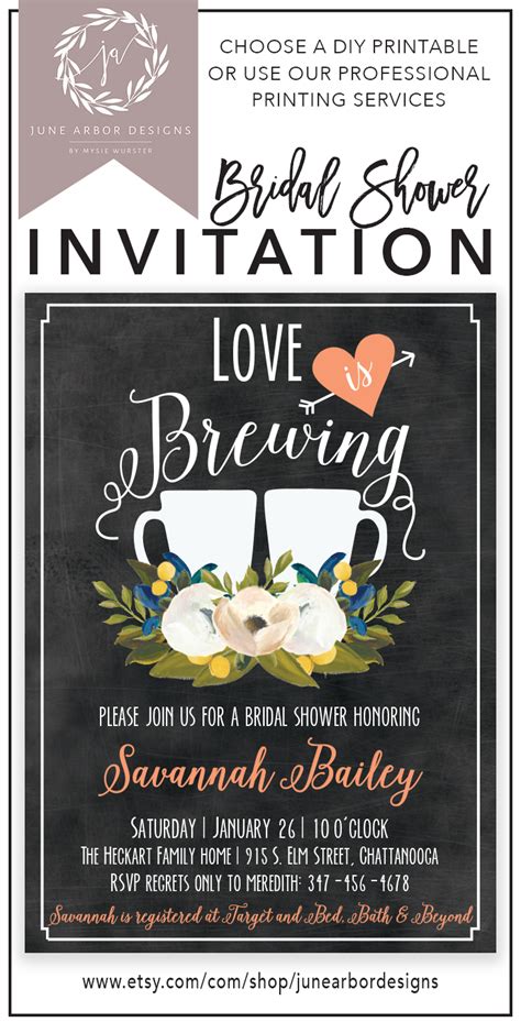 Love Is Brewing Bridal Shower Invitation Printable Pdf Or Printed