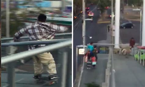 Viral Captan Momento En Que Joven Cae De Puente Peatonal En Querétaro