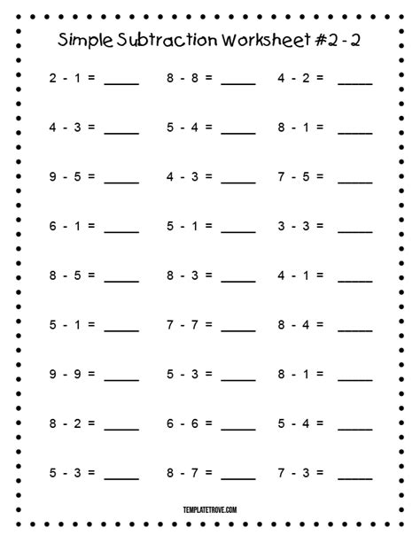 Printable Simple Subtraction Worksheet 2 For Kindergarten And 1st Graders