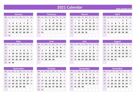 2021 Week Numbers 2021 Printable Calendar With Week Numbers Free