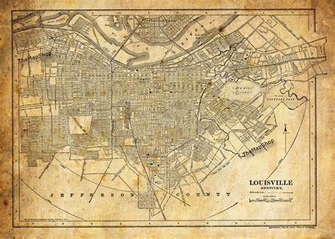 1944 Louisville Kentucky Street Map Vintage Sepia By Themapshop