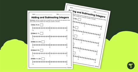 Adding And Subtracting Integers On Number Lines Worksheet Teach Starter
