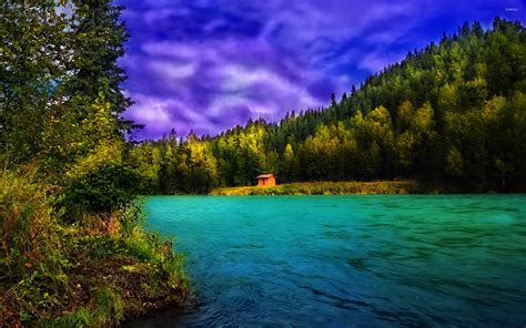 Small Hut In The Forest By The Lake Wallpaper Nature Wallpapers 44594