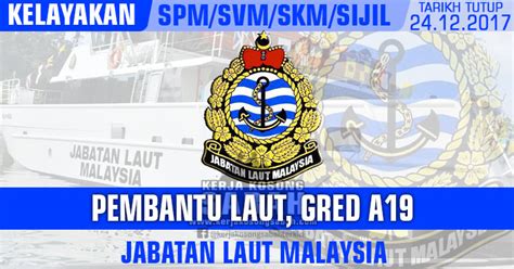 Jabatan pembangunan perindustrian dan penyelidikan, sabah. Jawatan Kosong Kerajaan | Pembantu Laut, Gred A19 ...