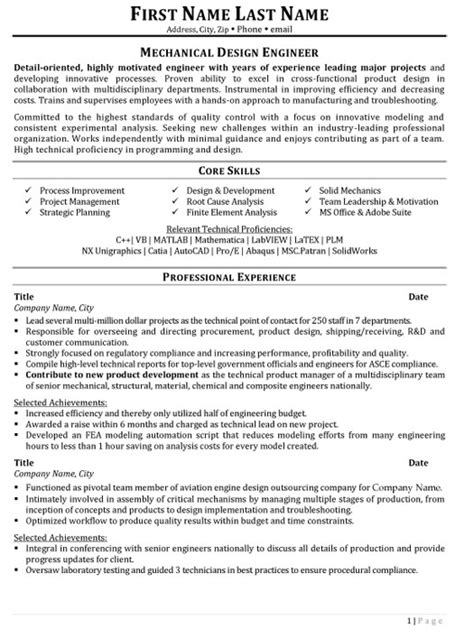 Check out our free example: Mechanical Design Engineer Resume Sample & Template
