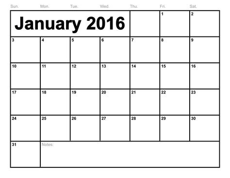 Blank A4 January 2016 Calendar Printable Free Printable Calendar