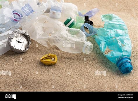 A Lot Of Rubbish Washed Up On The Beach Stock Photo Alamy