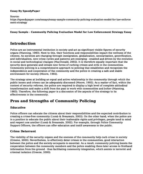 📚 Essay Sample Community Policing Evaluation Model For Law