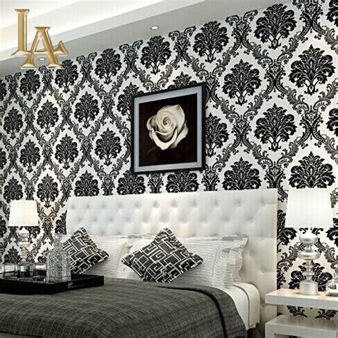 European Embossed Flocking Black Damask Wallpaper 3d Living Room