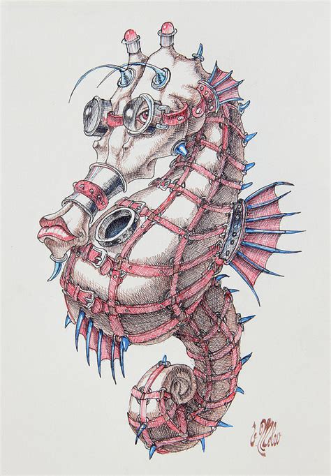 Seahorse In Steampunk Drawing By Victor Molev