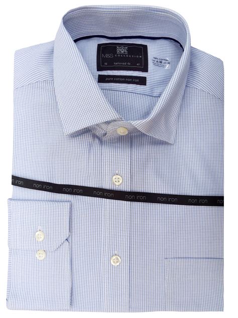 Marks And Spencer M Blue Pure Cotton Tailored Fit Non Iron