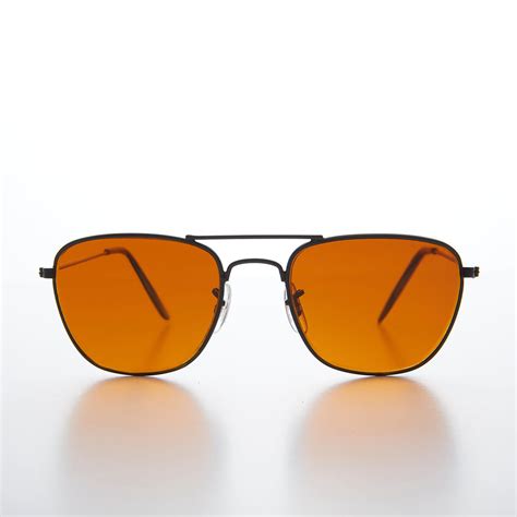 Small Square Amber Colored Lens Aviator 50mm Areo Sunglass Museum