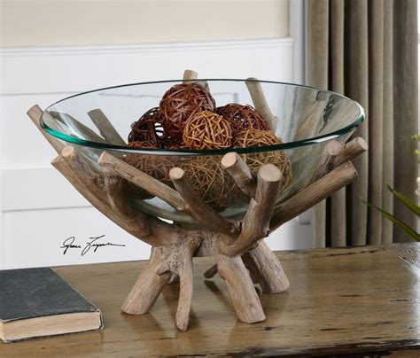 Tree Branches Decorative Bowl Organic Glass Wood Centerpiece