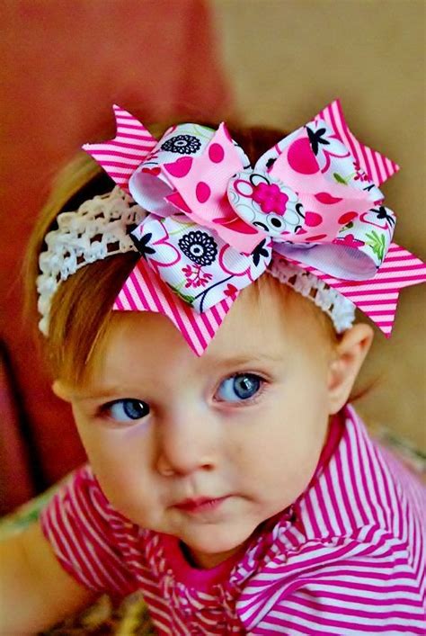 Etsy Transaction Baby Hair Bow Pink Boutique Bow With Striped Ribbon Clip Newborn
