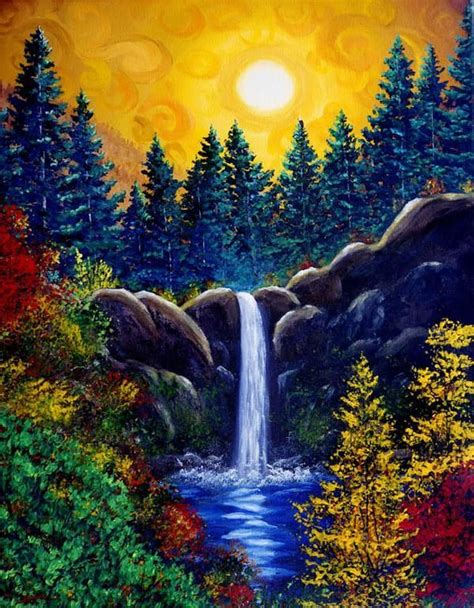 Original Waterfall Landscape Painting Large Scale Abstract Landscape