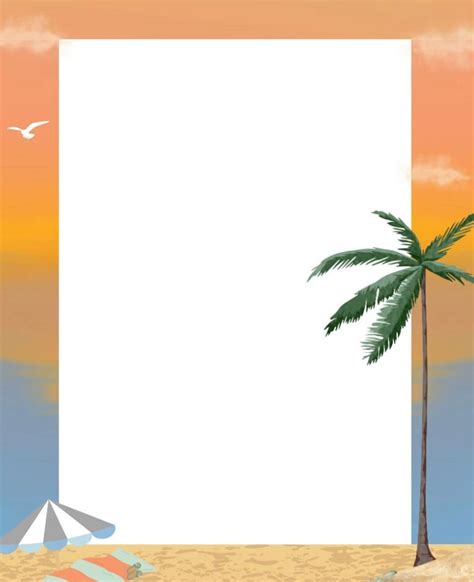 Beach Border Png Printable Pdf Instant Download Sunset Ocean Paper