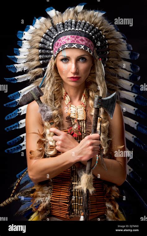 Beautiful Woman In Native American Costume With Feathers Stock Photo My Xxx Hot Girl